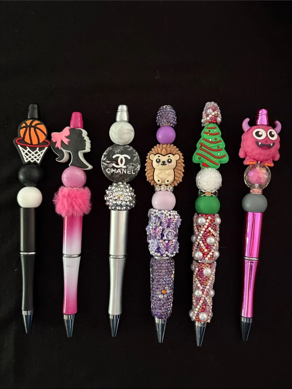 Assorted Decorative Refillable Beaded Pens Set of 6